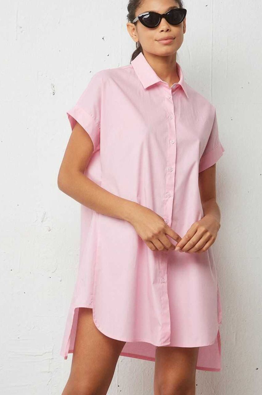 Πουκάμισο Φόρεμα ροζ κοντομάνικο BSB (2)